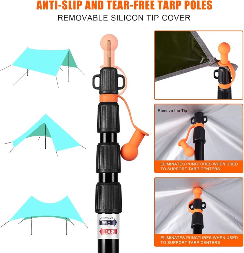 CAMOLAND Tent Poles for Tarp, Telescoping Camping Gear Accessories Stakes for Hammock Rain Fly Sun Shade Adjustable Lightweight Aluminum Set of 34.5" - 110.2" Hiking, Awning/Outdoor with Carry Bag - Image 5